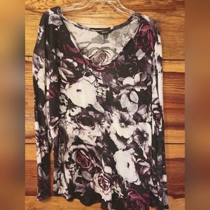 Purple and black floral blouse